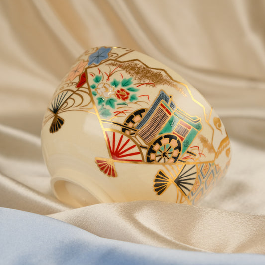 Golden Fan & Imperial Carriage - Matcha bowl by Kato Shozan