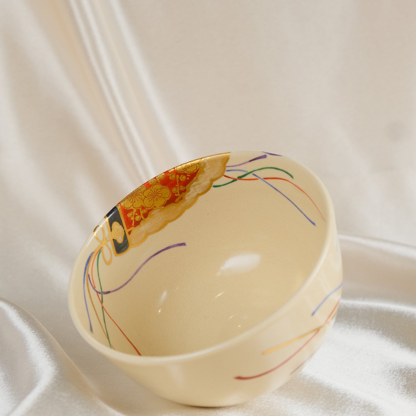 Golden Fans & Eternal Cranes - Matcha bowl by Kōdaiji Kiln