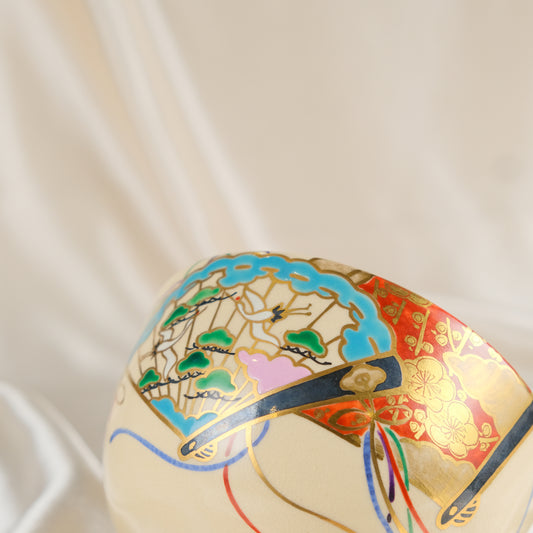 Golden Fans & Eternal Cranes - Matcha bowl by Kōdaiji Kiln