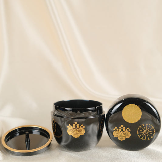 Black Lacquer Kuro Hana - Hand painted Tea Cannister