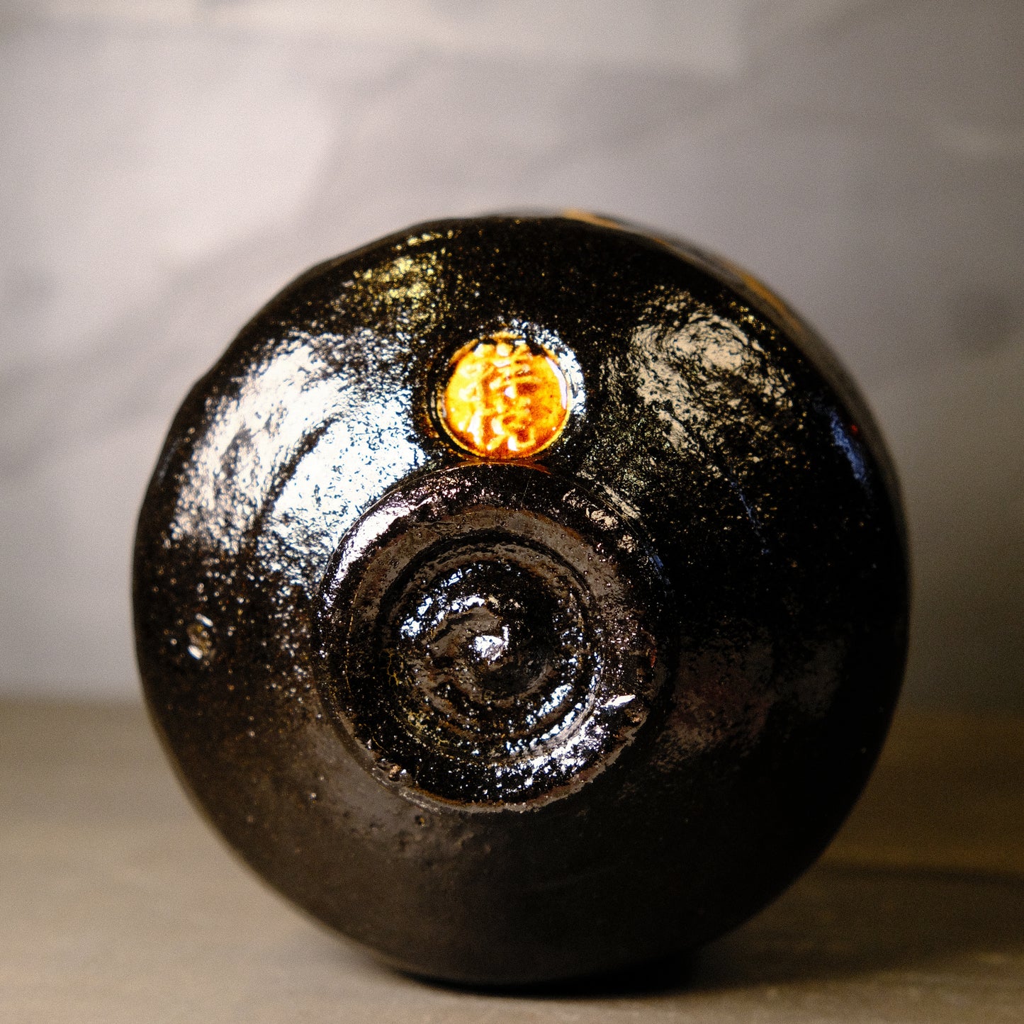 Ryōnyu-Style Fuji Black Raku - Matcha bowl by Heian Shoetsu