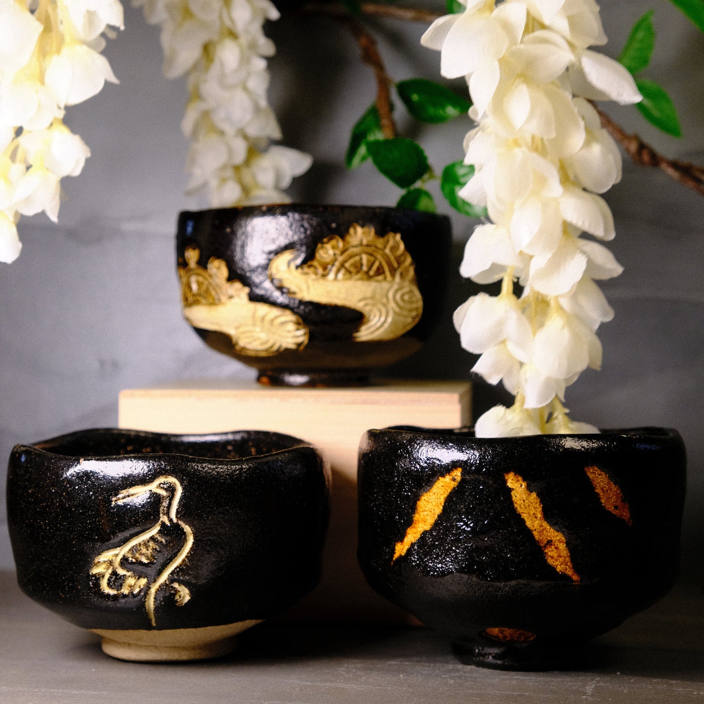 Ryōnyu-Style Fuji Black Raku - Matcha bowl by Heian Shoetsu
